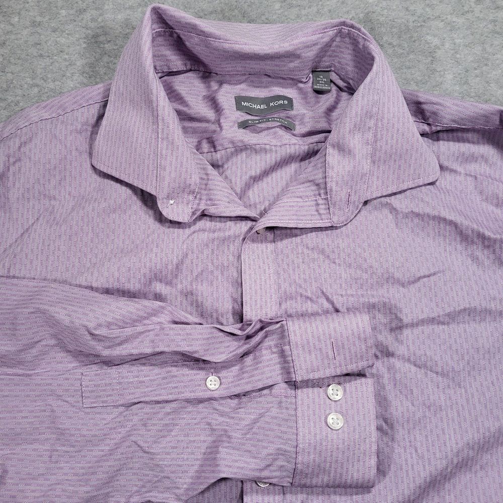 Michael Kors Mens 2XL 18 34/35 Slim Fit Stretch Purple Long Sleeve Shirt